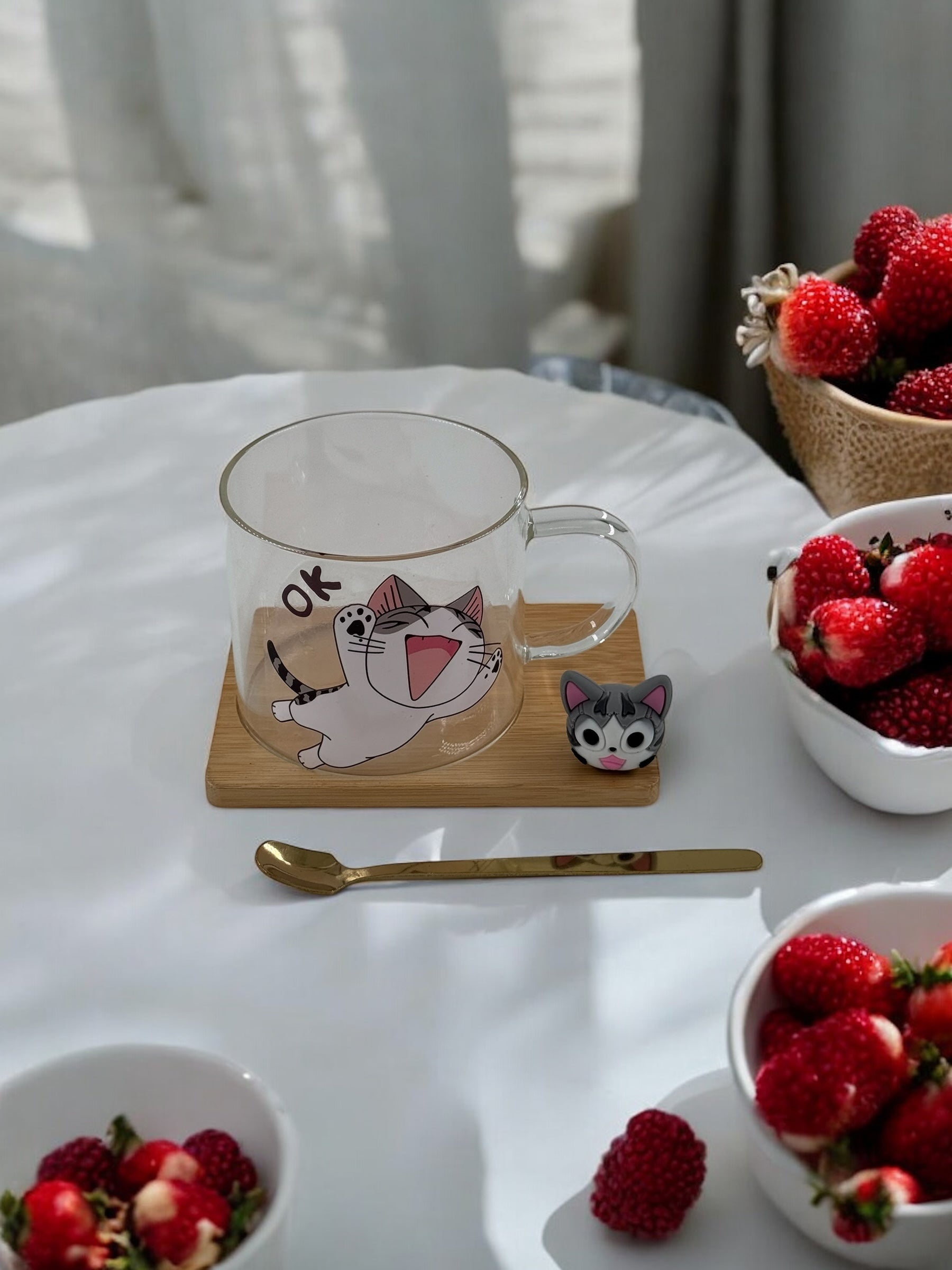 Kedi Tasarımlı Cam Kupa 2-395