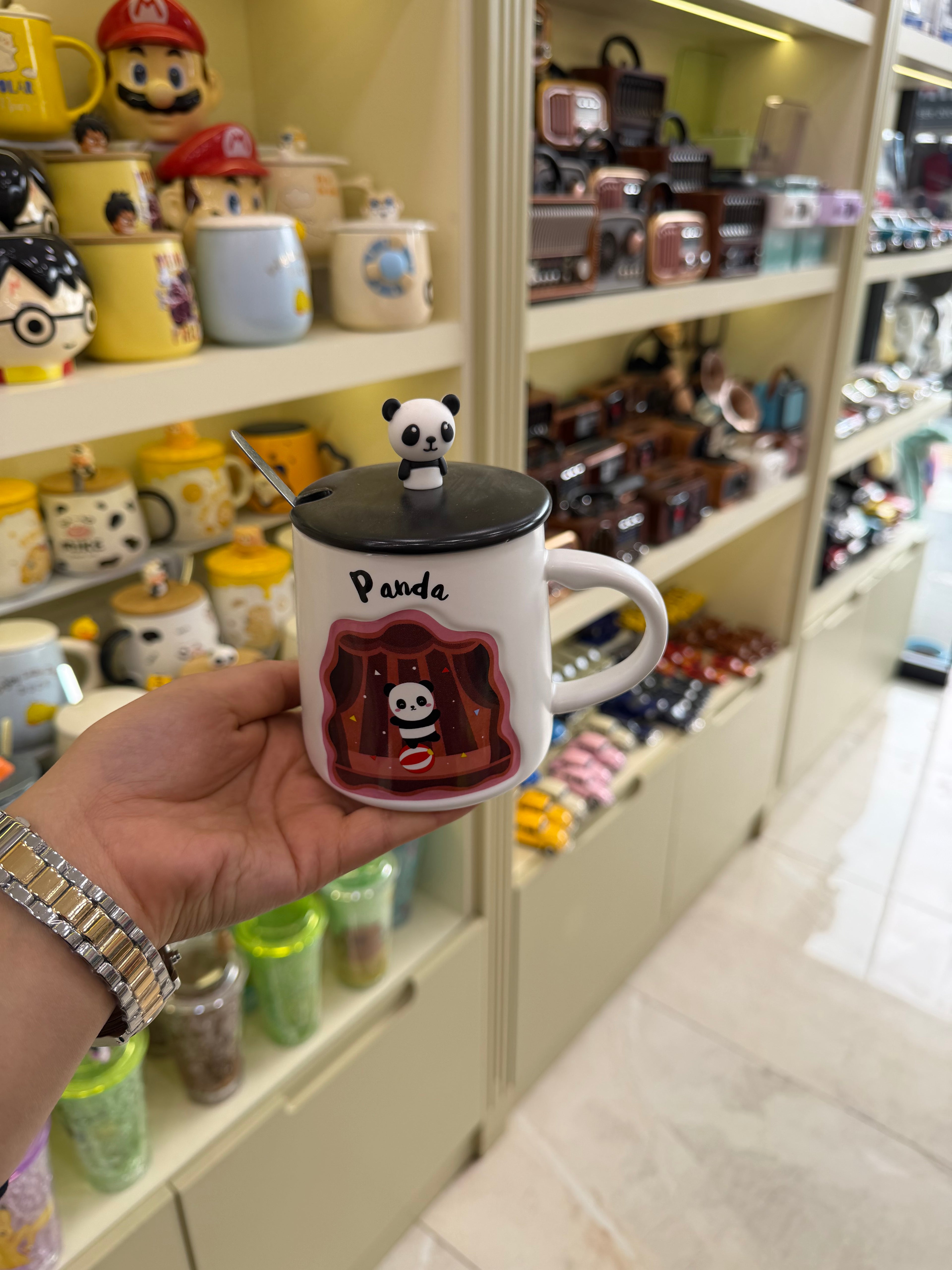Panda Figürlü Kaşıklı Kapaklı Kupa Bardak