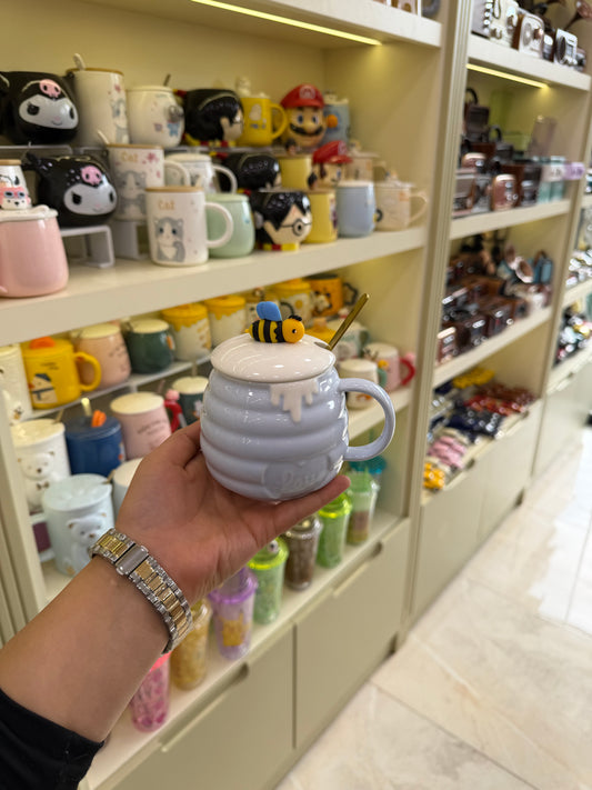 Arı Figürlü Kapaklı Kupa Bardak