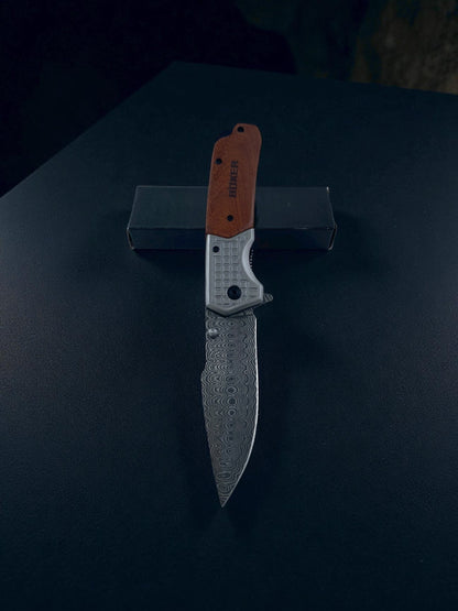 Böker Damascus Desenli Ahşap Gövdeli Katlanır Çakı