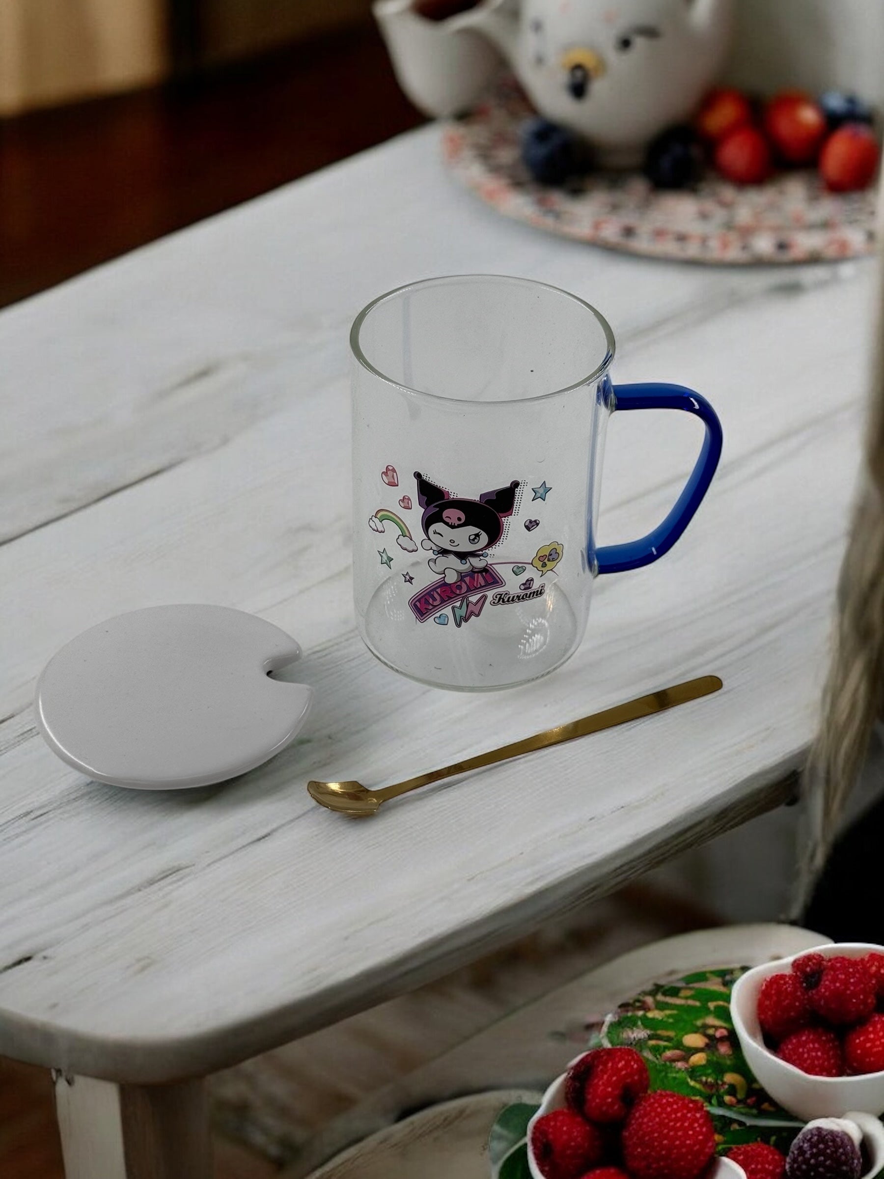 Kuromi Kapaklı Cam Kupa 09-61