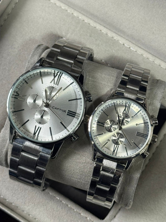 Kişiye Özel Kordonu İsim Yazılır Çelik Çift Saati Beyaz Gümüş