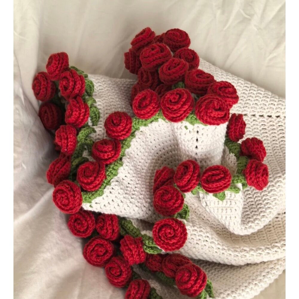 Örgü Buket Battaniye Kırmızı (Büyük boy 80cm)