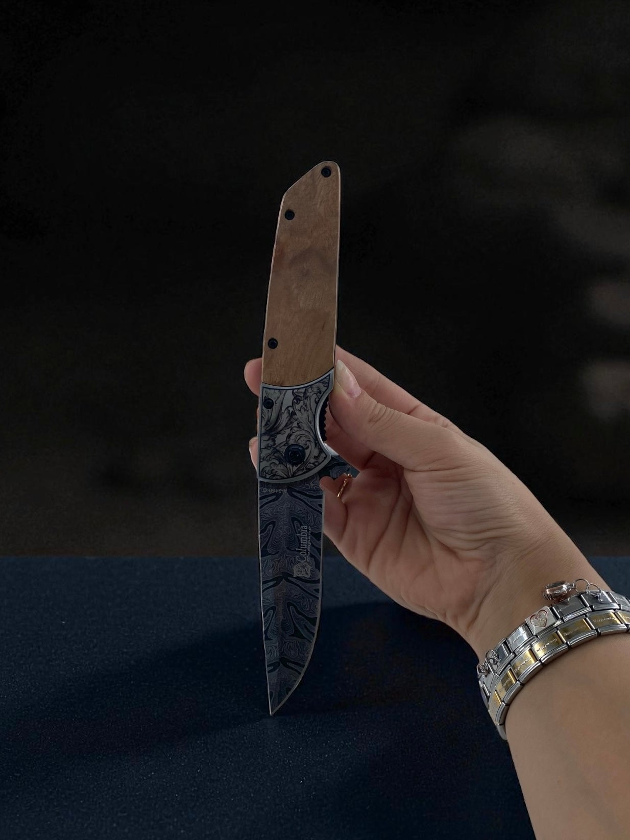 İşlemeli Damascus Ahşap Çakı