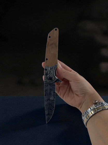 İşlemeli Damascus Ahşap Çakı