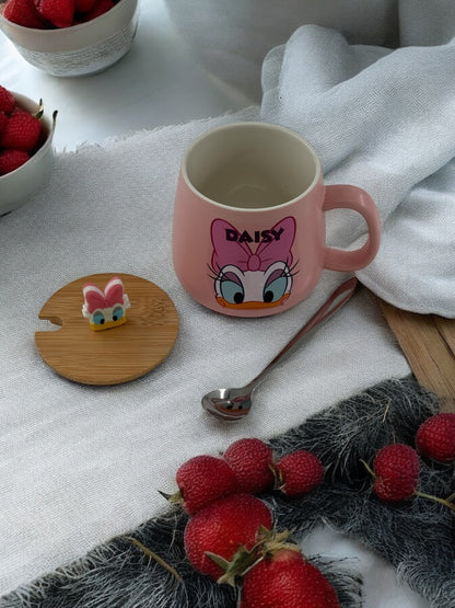 Daisy Baskılı Bambu Kapaklı Kupa Bardak