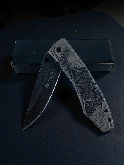 Sibirya Metal Kurt Desenli Katlanır Çakı