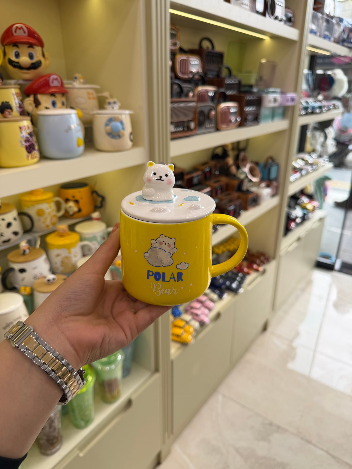 Ayı Figürlü Kaşıklı Kapaklı Kupa Bardak