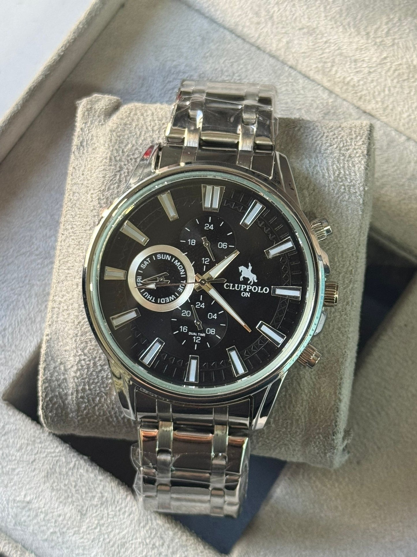 Kişiye Özel Kordonu İsim Yazılır Çelik Saat Siyah Gümüş