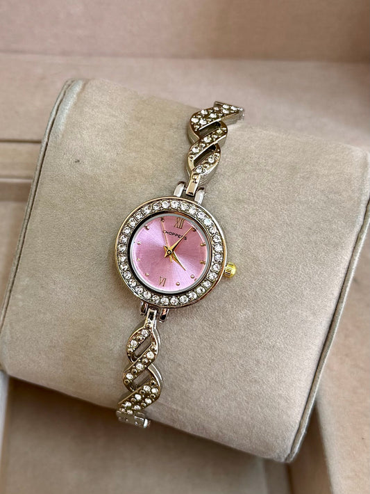 Kişiye Özel Kordonuna İsim Yazılır Kadın Saat Pembe Altın