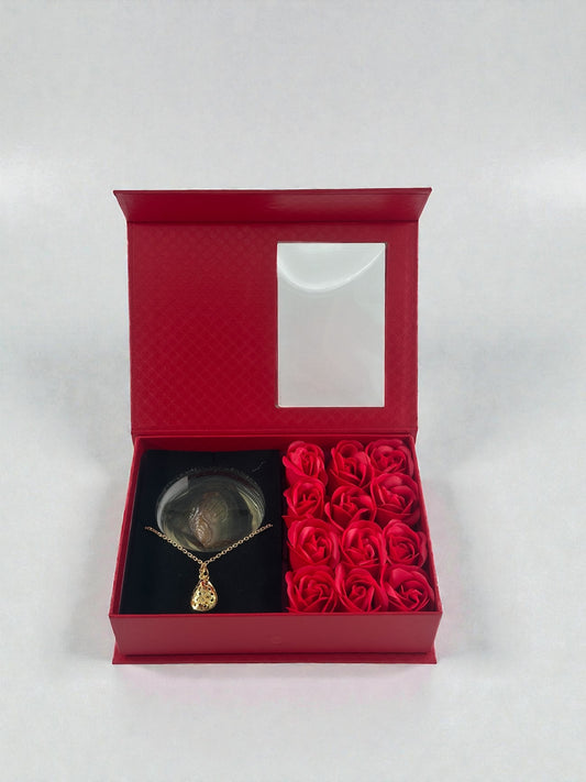 İstiridye İçinde İnci Kolye Güllü Kutu