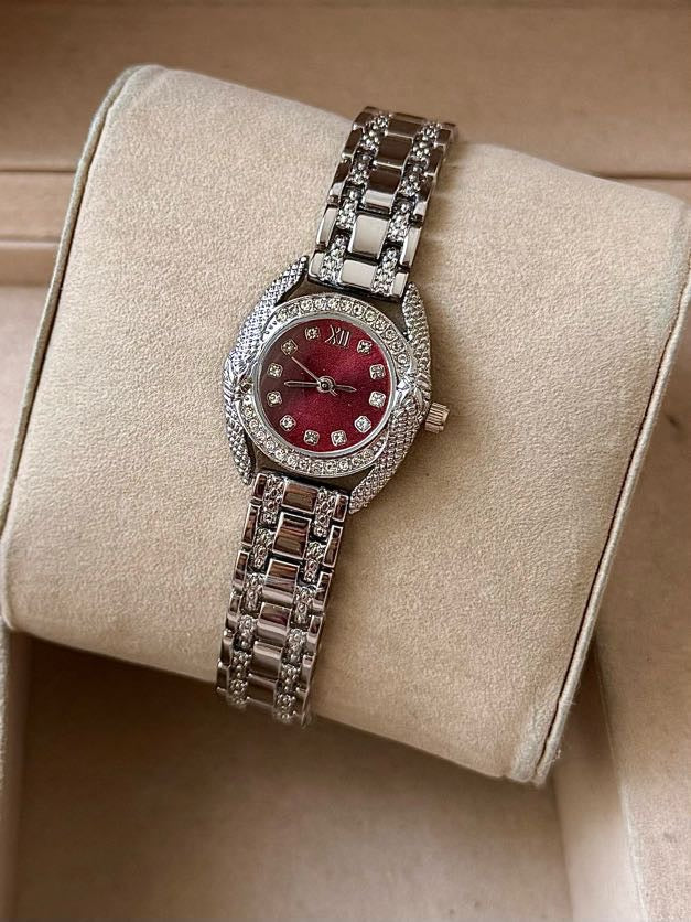 Kişiye Özel Kordonuna İsim Yazılır Kadın Saat Bordo Gümüş