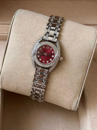 Kişiye Özel Kordonuna İsim Yazılır Kadın Saat Bordo Gümüş