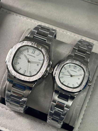 Kişiye Özel Kordonu İsim Yazılır Çelik Çift Saati Beyaz Gümüş