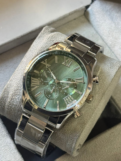 Kişiye Özel Kordonu İsim Yazılır Çelik Saat Yeşil Gümüş