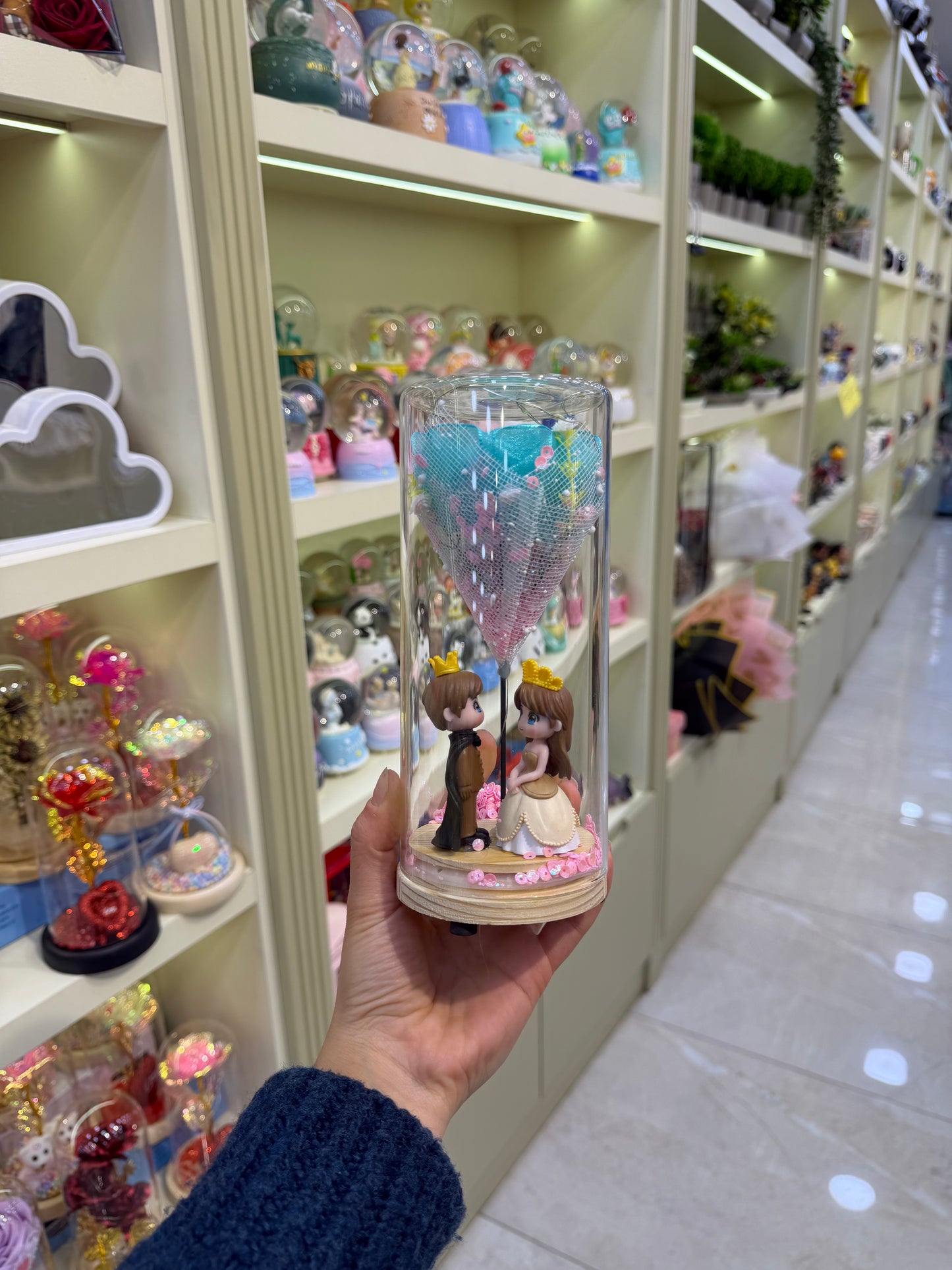 Prens Ve Prenses Solmayan Gül Cam Fanus