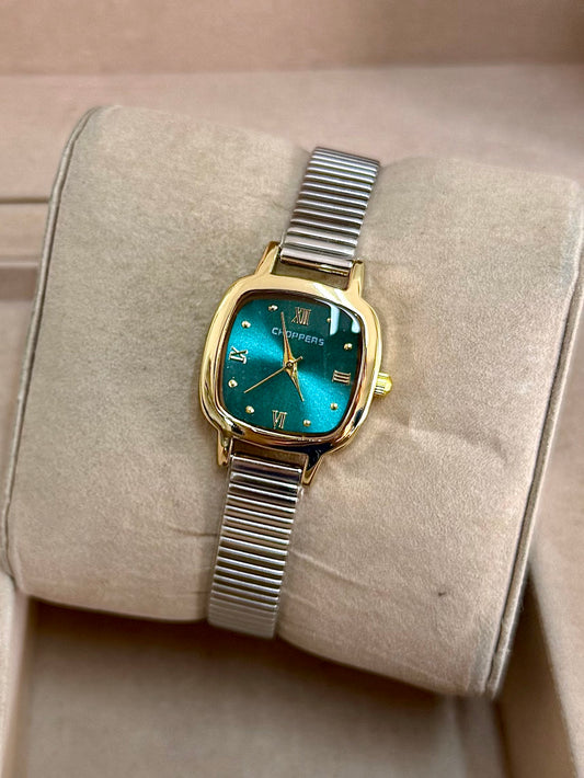 Kişiye Özel Kordonuna İsim Yazılır Kadın Saat Yeşil Altın-Gümüş