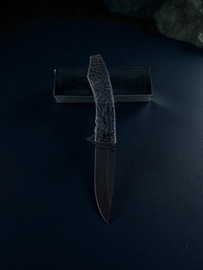 Sibirya Metal Kurt Desenli Katlanır Çakı