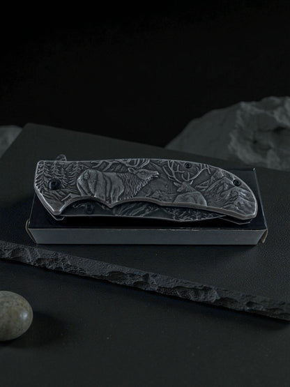 Sibirya Metal Geyik Desenli Katlanır Çakı