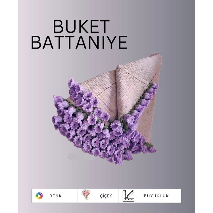 Örgü Buket Battaniye Lila (Büyük boy 80cm)