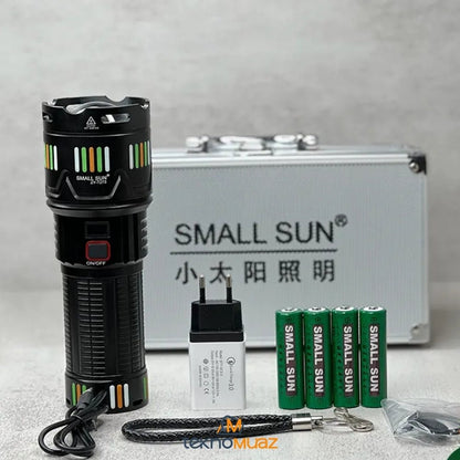 Small Sun 10.000 Lümen Süper Güçlü LED Profesyonel Şarjlı El Feneri