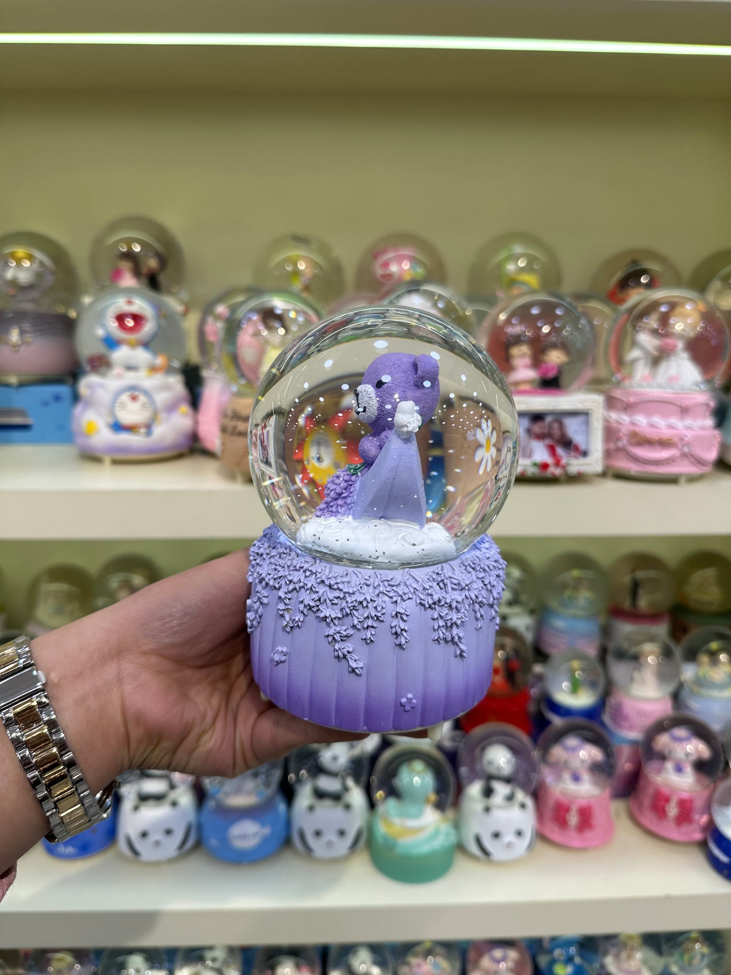 Mor Ayıcıklı Büyük Boy Kar Küresi