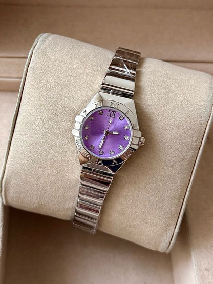 Kişiye Özel Kordonuna İsim Yazılır Kadın Saat Mor Gümüş