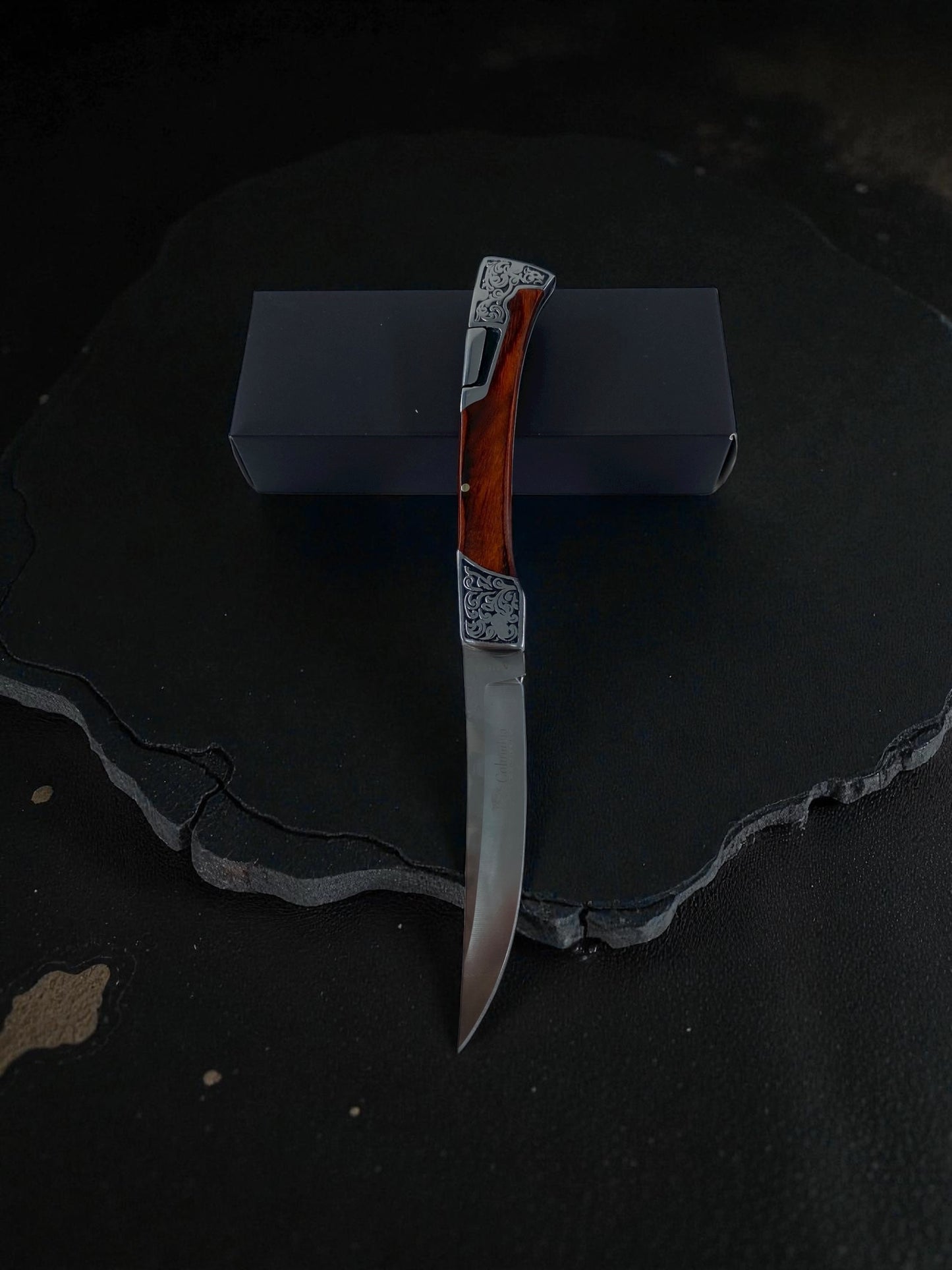 Desenli Kızıl Kahve Basmalı Hançer Çakı