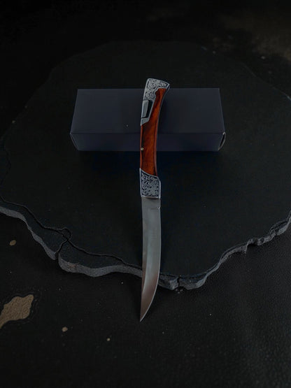 Desenli Kızıl Kahve Basmalı Hançer Çakı