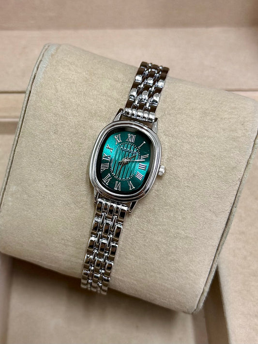 Kişiye Özel Kordonuna İsim Yazılır Kadın Saat Yeşil Gümüş