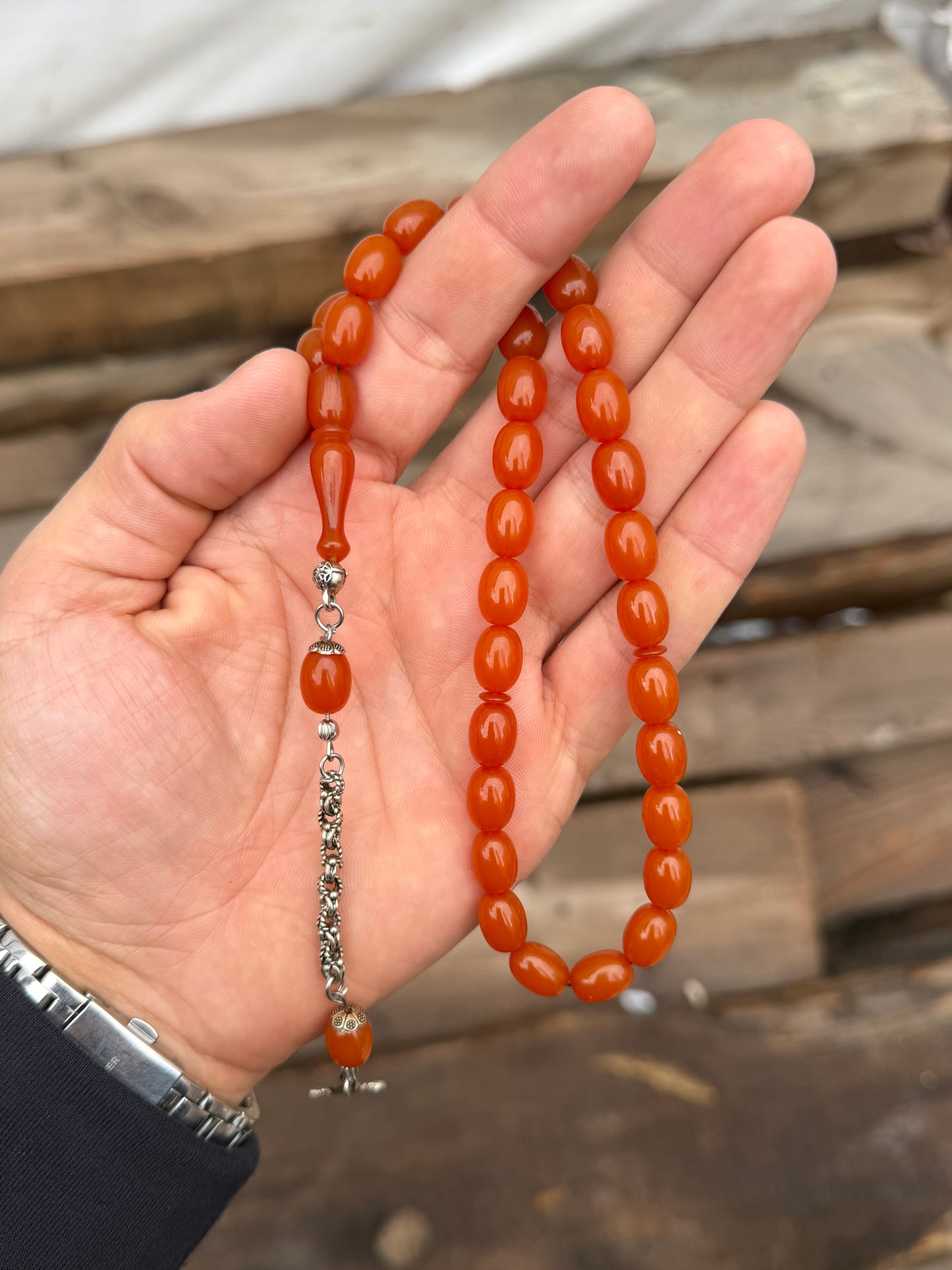 Zaman Patinalı Sıkma Kehribar Tespih