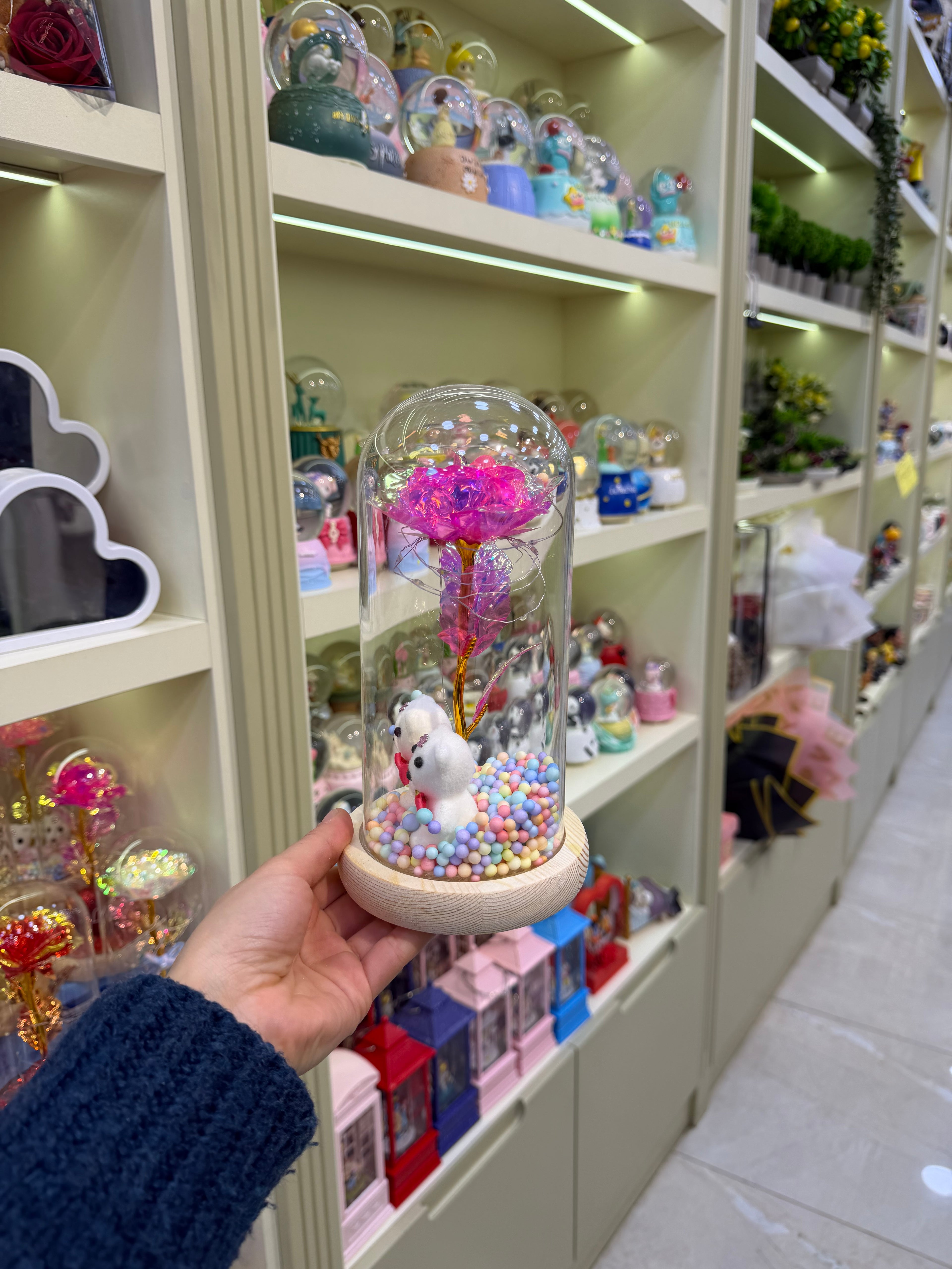 Çift Ayıcık Solmayan Gül Cam Fanus