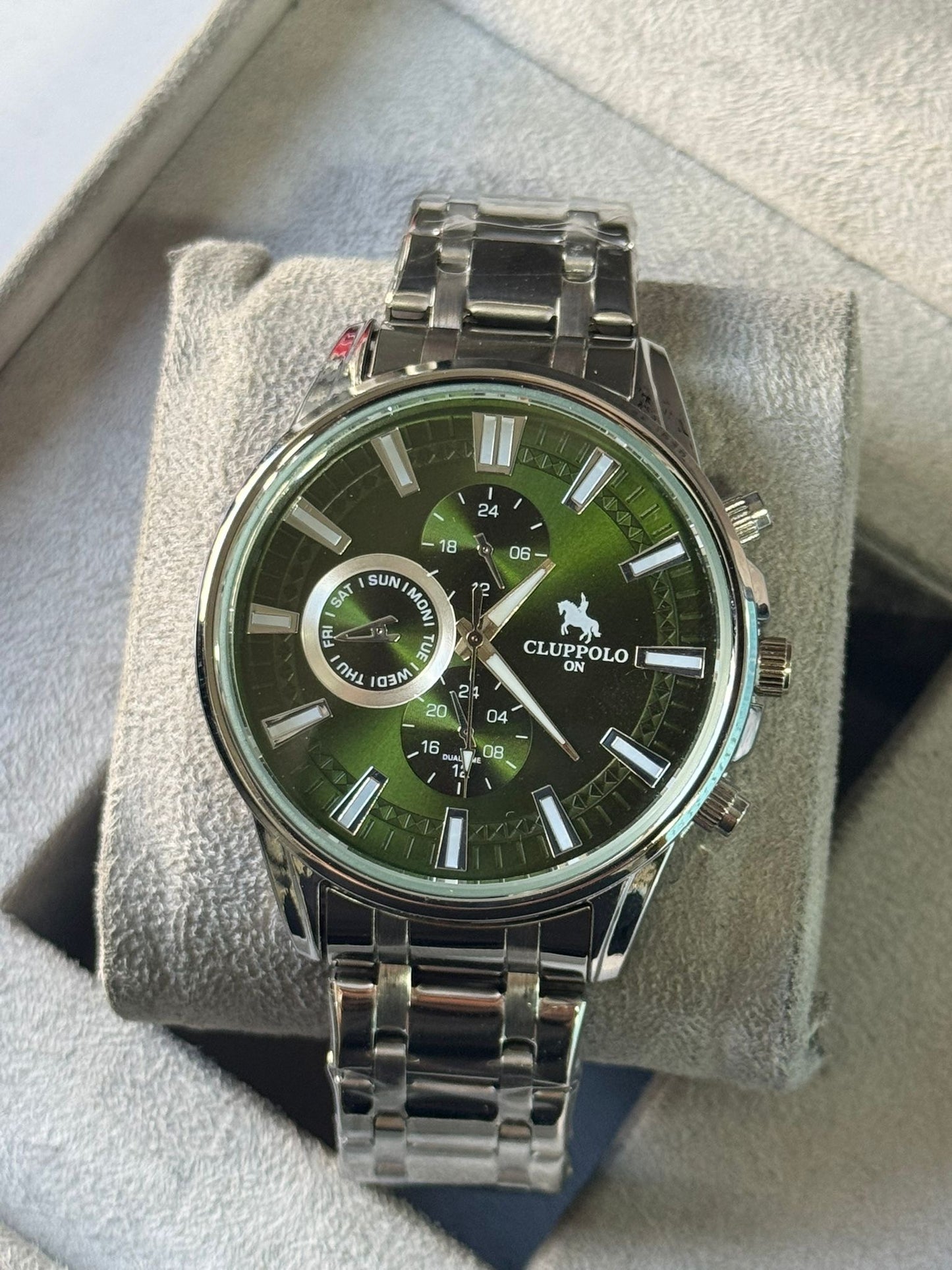 Kişiye Özel Kordonu İsim Yazılır Çelik Saat Yeşil Gümüş