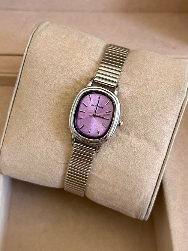 Kişiye Özel Kordonuna İsim Yazılır Kadın Saat Vintage Lila Gümüş