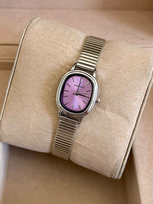 Kişiye Özel Kordonuna İsim Yazılır Kadın Saat Vintage Lila Gümüş