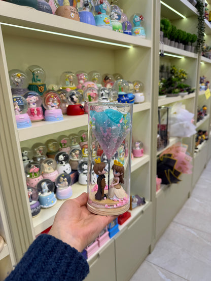 Prens Ve Prenses Solmayan Gül Cam Fanus