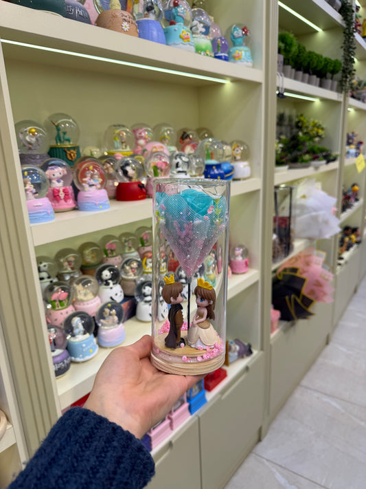 Prens Ve Prenses Solmayan Gül Cam Fanus