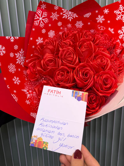 El Yapımı Kumaş Solmayan Gül Buketi