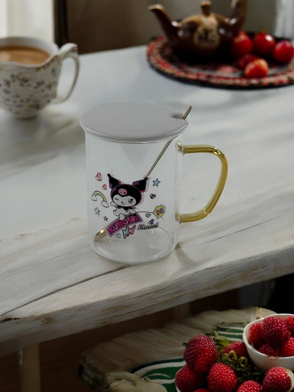 Kuromi Kapaklı Cam Kupa 09-61