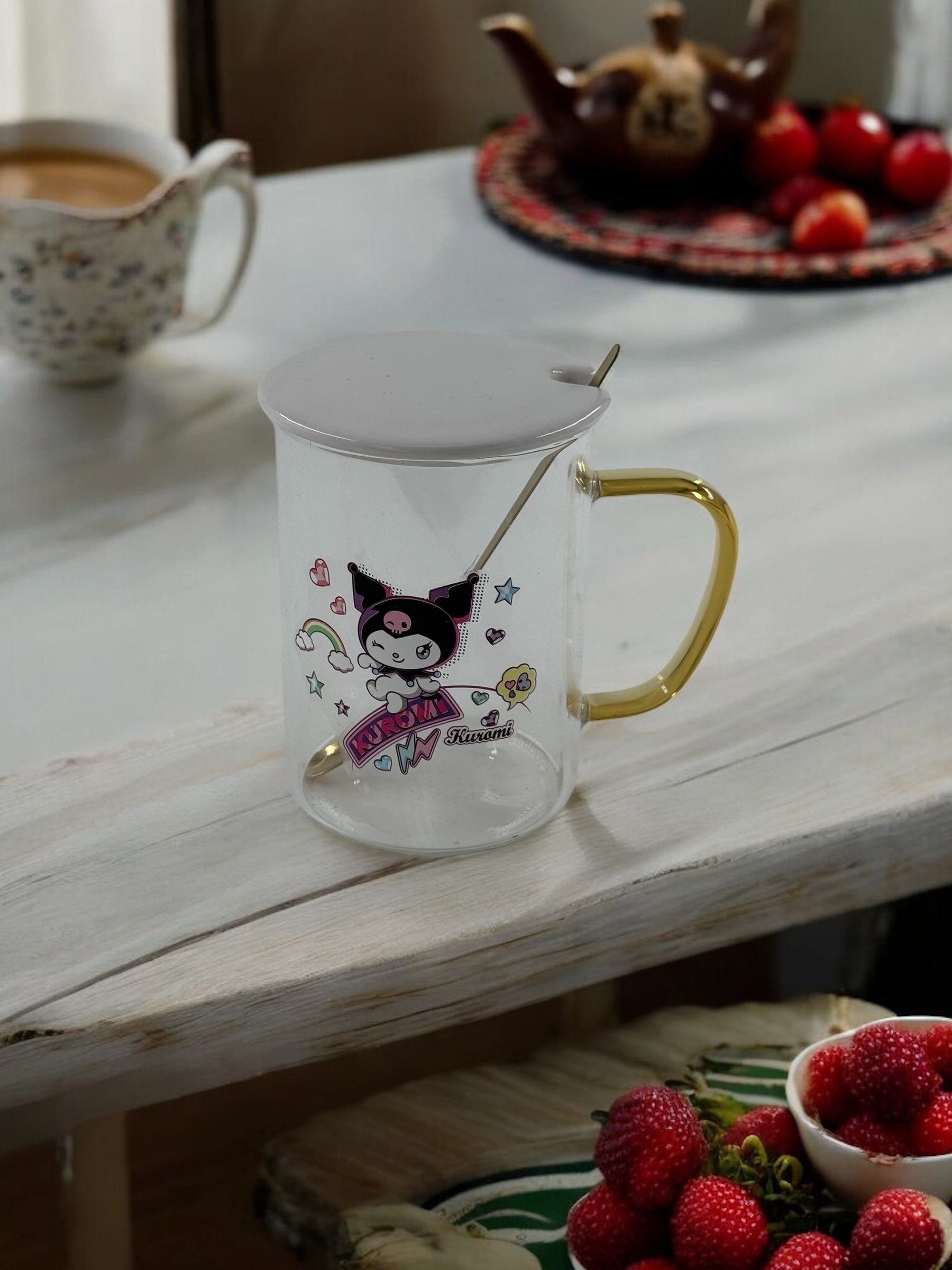 Kuromi Kapaklı Cam Kupa 09-61