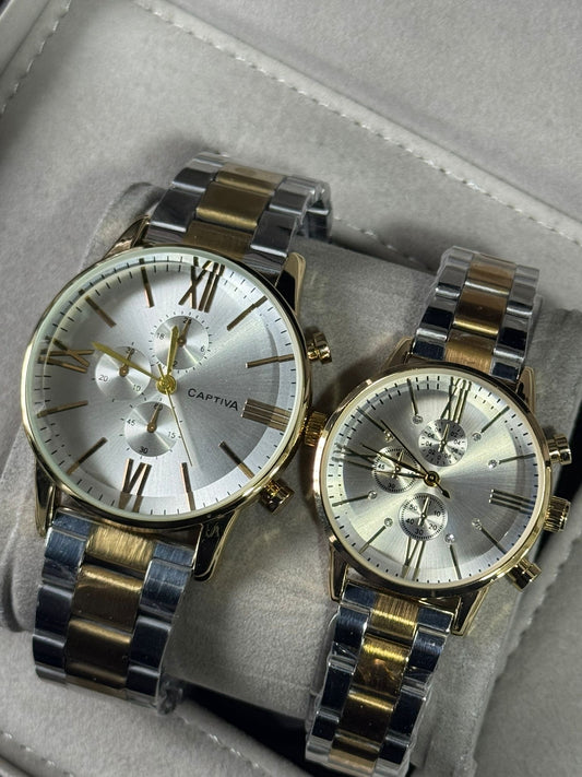 Kişiye Özel Kordonu İsim Yazılır Çelik Çift Saati Gümüş Altın-Beyaz