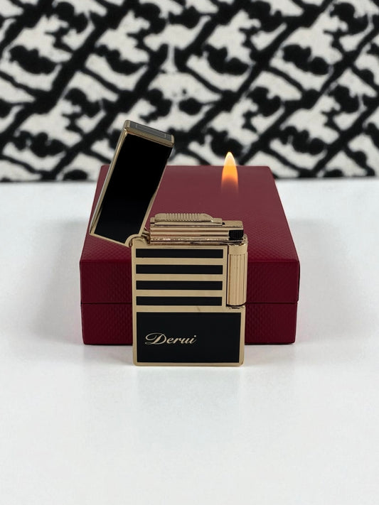 Derui Lux Siyah Altın Çizgili Gazlı Çakmak 1312