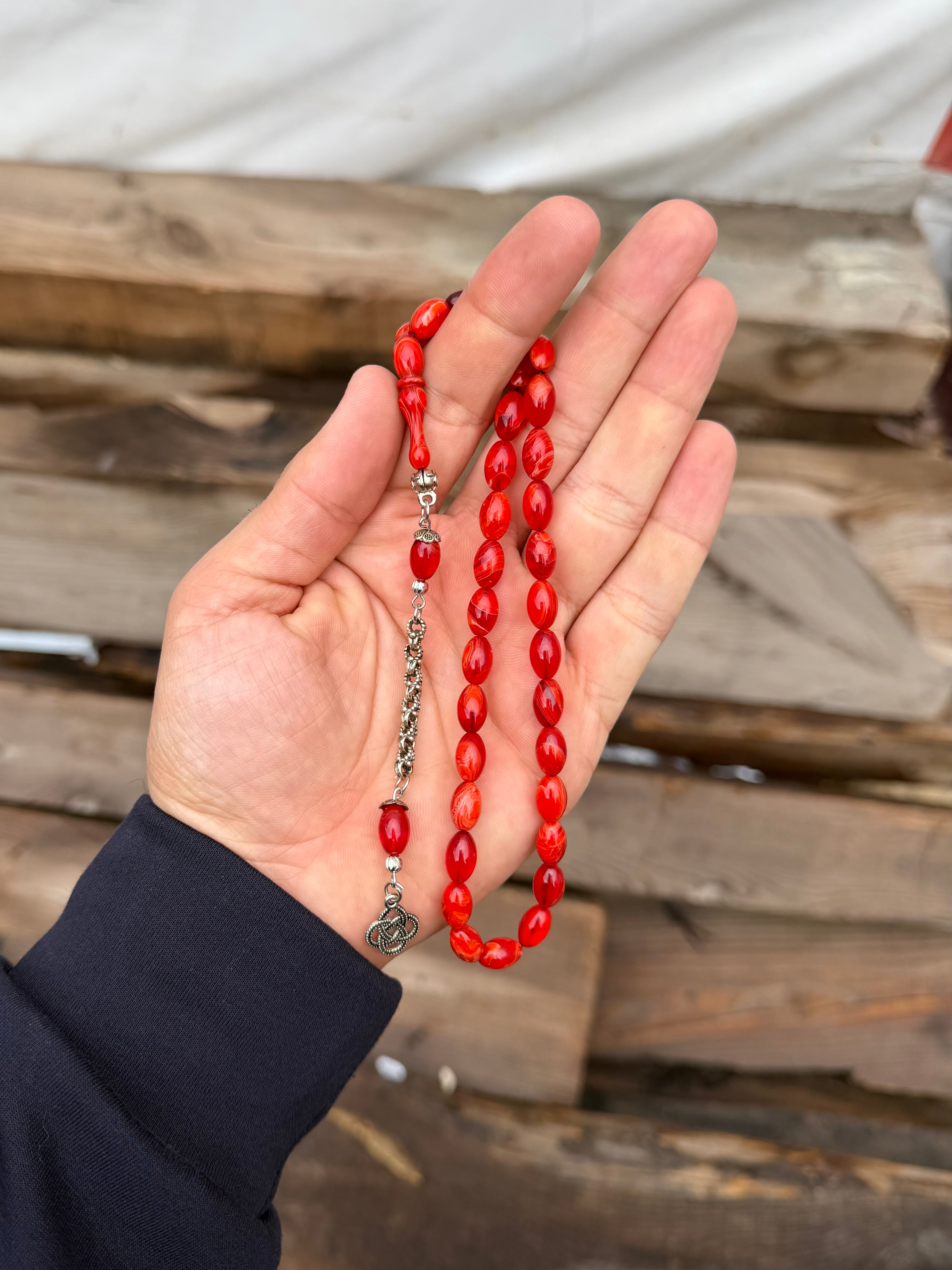 Ardıç Kırmızı Sıkma Kehribar Tespih