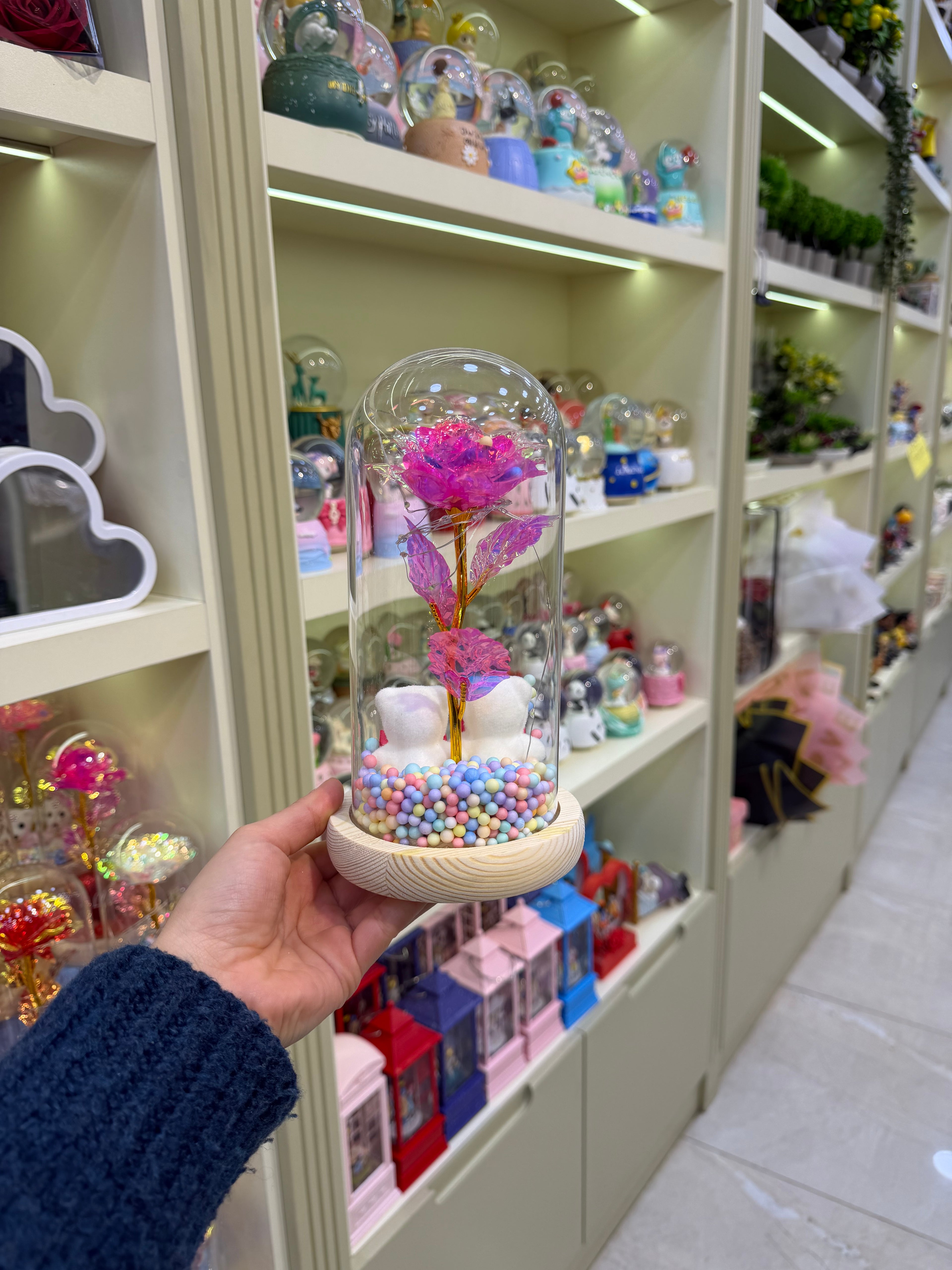 Çift Ayıcık Solmayan Gül Cam Fanus