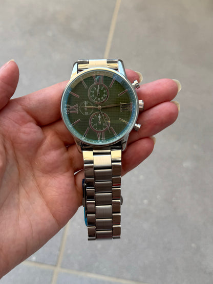 Kişiye Özel Kordonu İsim Yazılır Saat Yeşil Gümüş