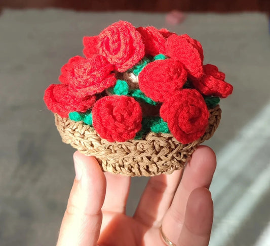 Minik Örgü Gül Buketi Bardak Altlığı