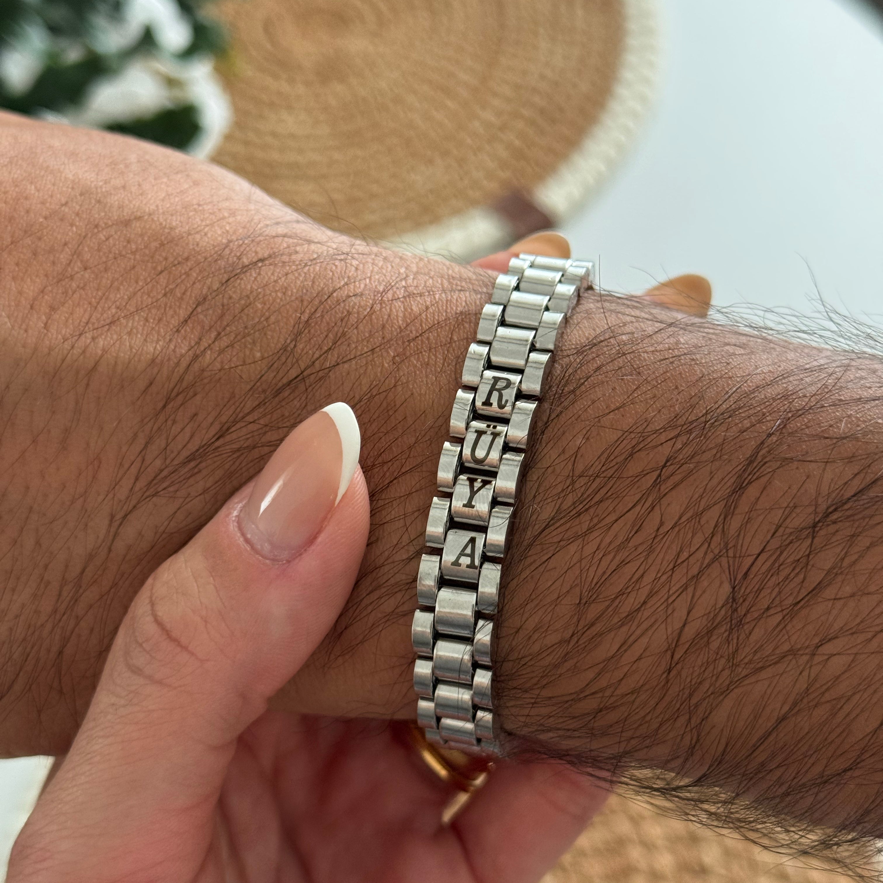 Çelik İsim Yazılan Unisex Bileklik