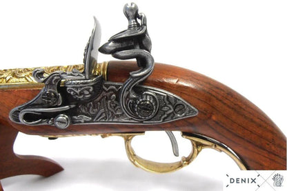 Denix Dekoratif Left Handed Brass Indian Flintlock Replika Tabanca