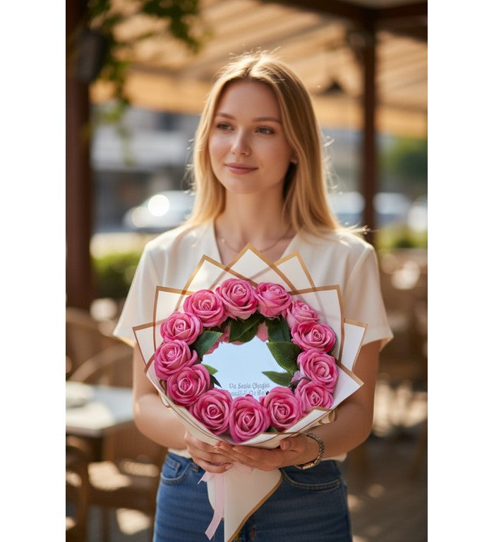 Aynalı Sevgili Solmayan Gül Çiçek Buketi 6699