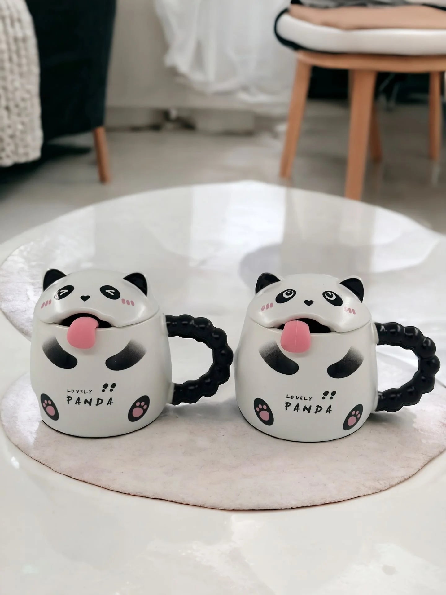 Panda Temalı Dilli Kaşık Porselen Kupa 2-349